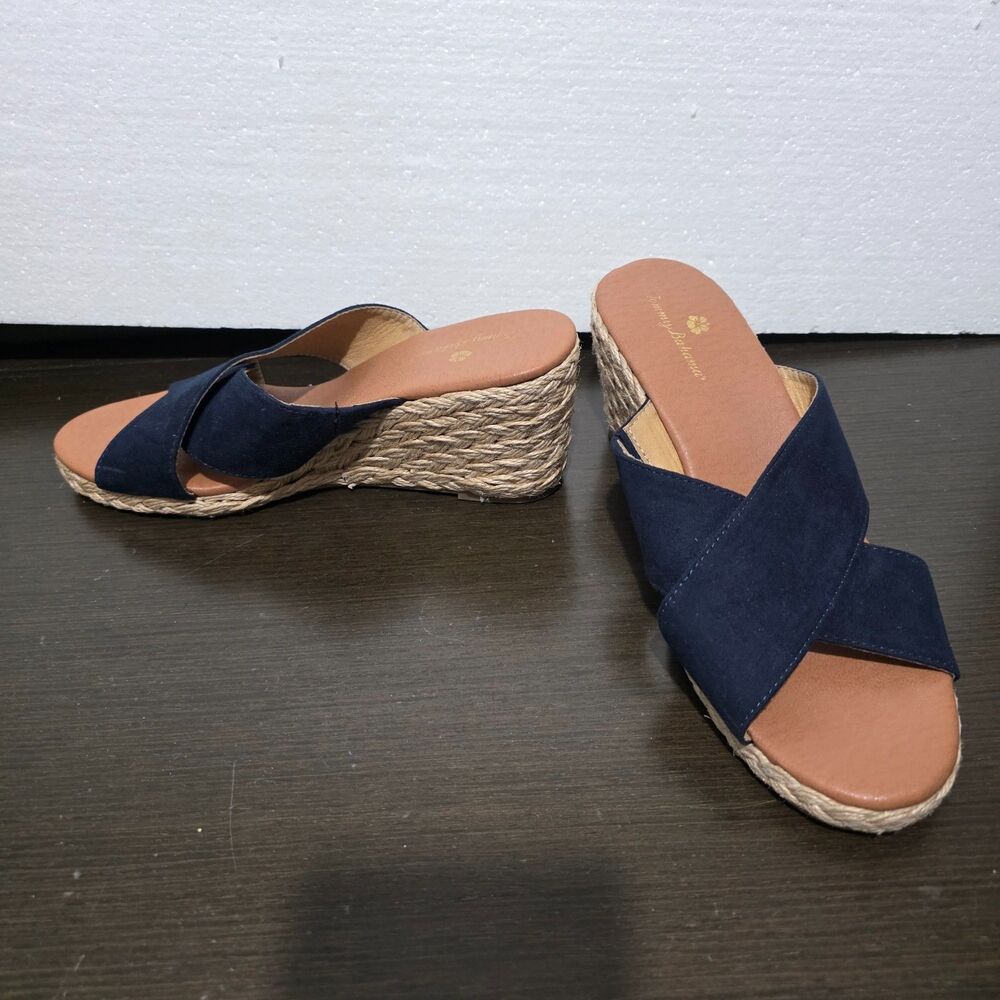 Tommy Bahama Navy Blue Taxtile Wedge Heel Slip On Espadrille Sandals  8,5M - Picture 4 of 14